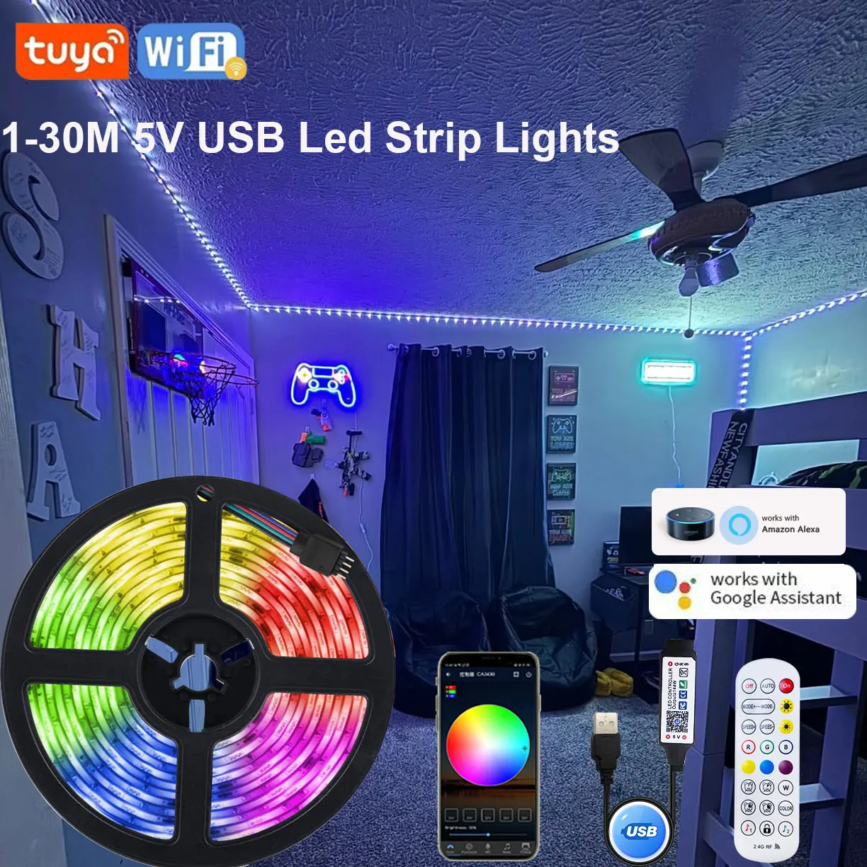 

Usb Led Lights Strip Dc 5V Smd 5050 1-30M Bluetooth Wifi App Remote Control Rgb Led Tape Diode Ribbon Lamp Ice String For Tv