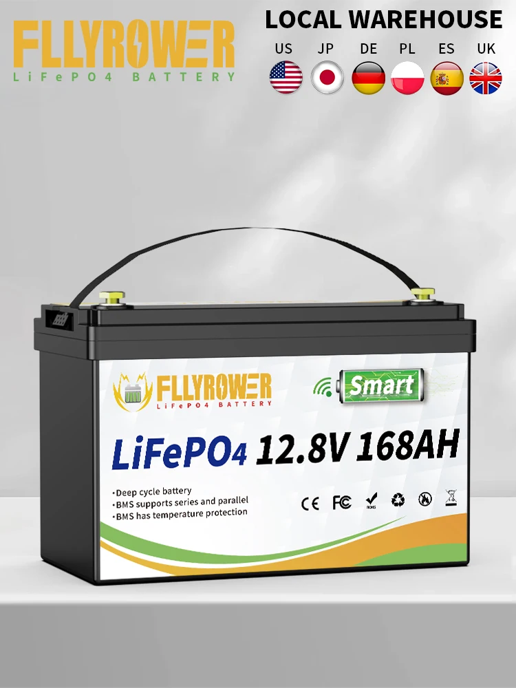 FLLYROWER 12V 168AH LiFePO4 Lithium-Akku mit Bluetooth BMS 8000+ Zyklen für Tourencamper Off-Road-Solar-Windbatterie