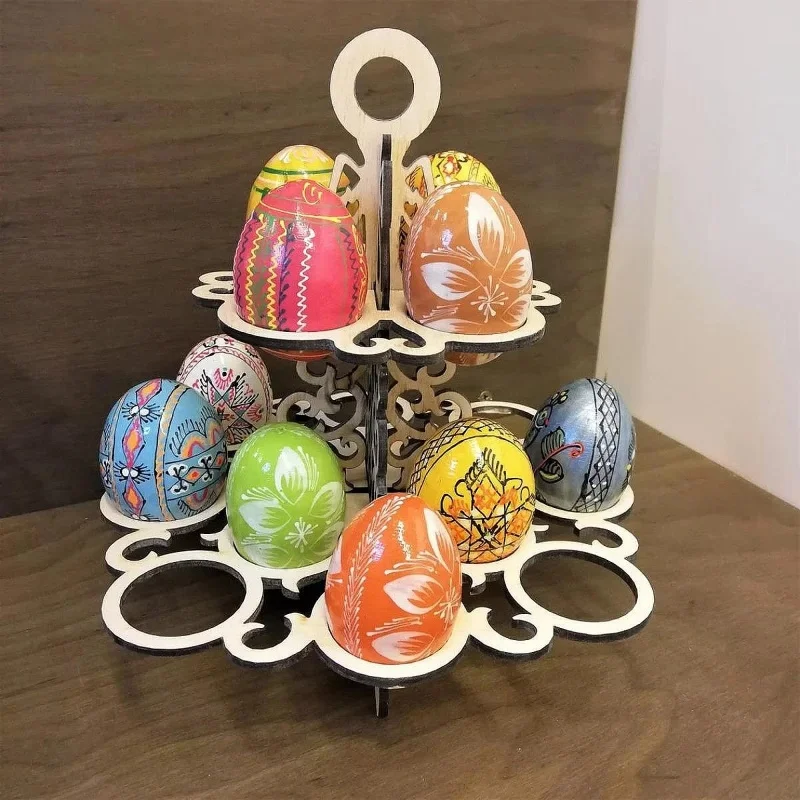 Easter Eggs Stand Shelf Reusable Ornament Storage 2 Tier Rack Wood Display For Kitchen Desktop Counter Countertop