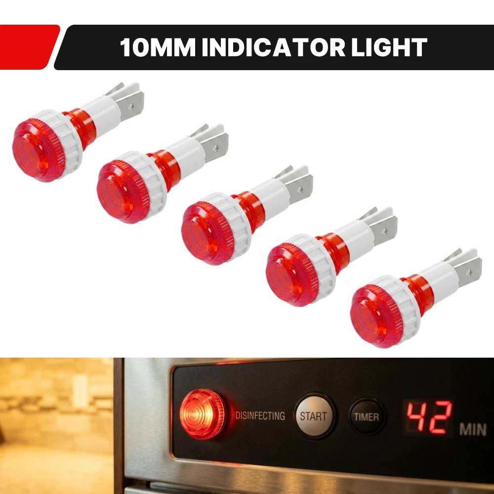 

5PCS 10mm LED Indicator Light 12V 24V 110V 220V 2PIN Non-Polarized Pilot Signal Lamp Red Green Yellow Blue White for Appliance