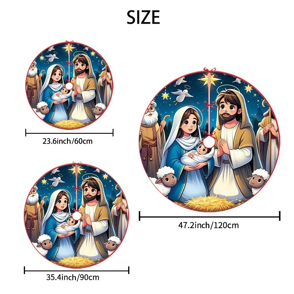 VIKAMA Nativity Scene Christmas Tree Skirt Holy Family Three Wise Men Tree Base Cover view 3