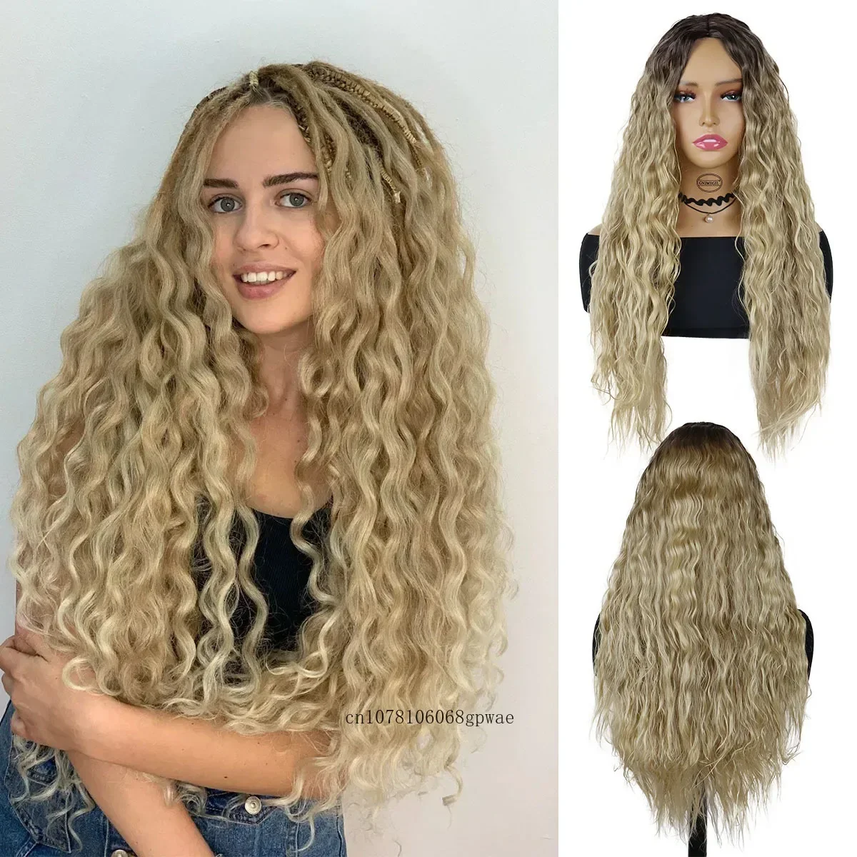 شعر مستعار طويل مموج للنساء، شعر مستعار اصطناعي أشقر متدرج، شعر مستعار طبيعي منفوش للسيدات، كوسبلاي يومي لحفلات الهالوين، مقاوم للحرارة #1
