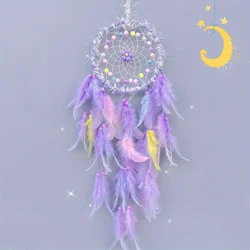 1 pc Colorful Feathers Purple Dream Catcher Handmade Feather  Pendant Beads Wall Hanging Ornament for Kids Bedroom