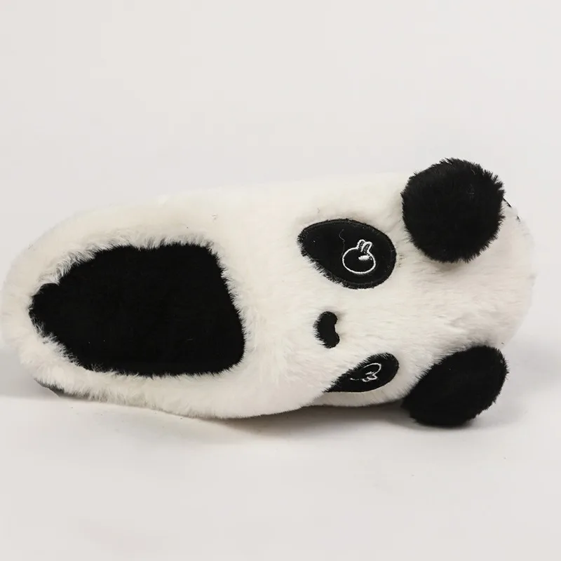 New Winter Unisex Cartoon Panda Warm Plush Slippers Couple Indoor Non-slip House Slides Men and Women Toe Wrap Home Cotton Shoes