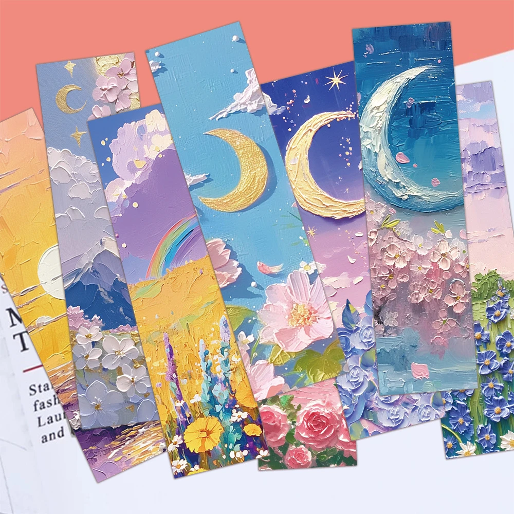 30PCS Beautiful Bookmarks Emboss Oil Painting Style Bookmarks Pages Book Mark Cartoon Printing Annotated Notebook Clip