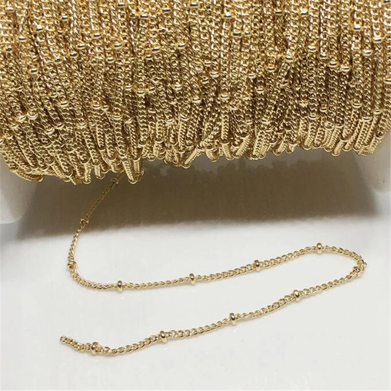 14K Gold Plated Brass Hypoallergenic Beads Link Chains For DIY Necklace Jewelry Making No Fade Extend Chain Crafts Accessories