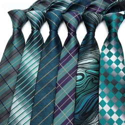 Luxury 8CM Mens Necktie Green Color Stripes Striped Plaid Ties For Man Jacquard Woven Neck Tie Formal Business Party Accessories
