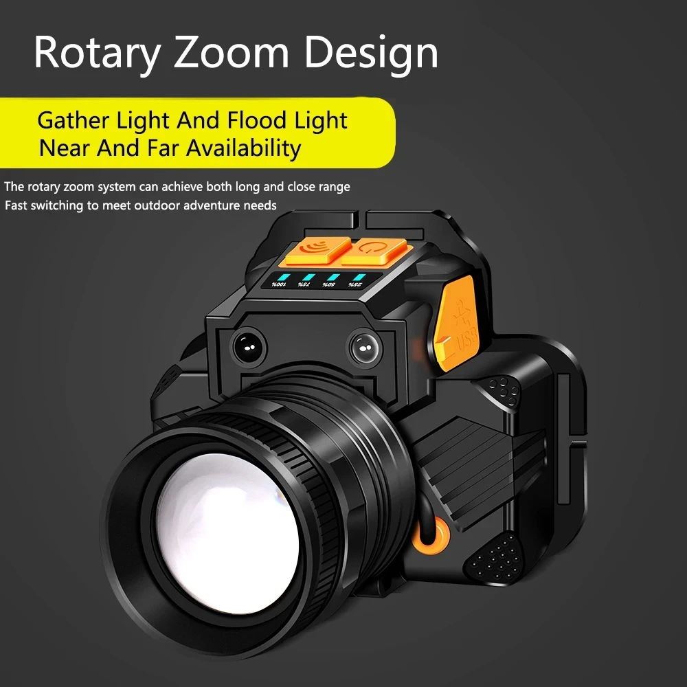 USB Rechargeable T6 LED Induction Headlamp High Power Head Flashlight With Built-in Battery Outdoor Camping Fishing Lantern