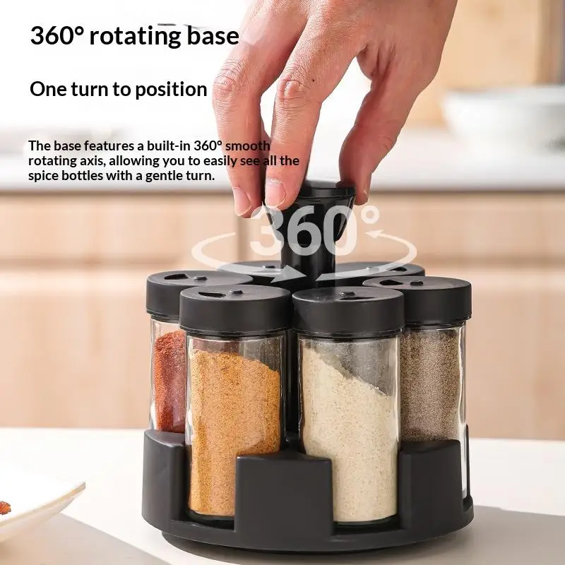 Revolving Spice Rack Set 6 Leakproof Jars Seasoning Container Organizer for Kitchen Pantry Countertop Cooking