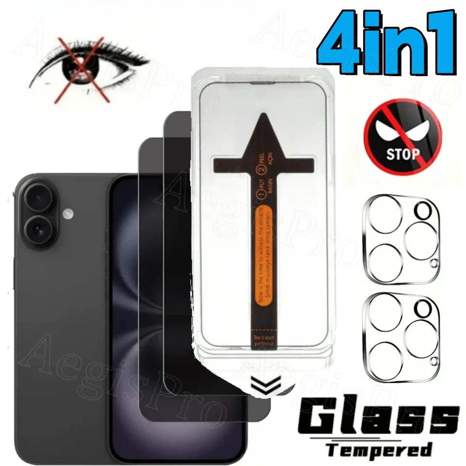 

4-in-1 Anti Spy Dust Free Tempered Glass For iPhone 11 Pro Max Camera Lens For iPhone 17 16e 15 Plus 12 13 14 15 16 17 Pro Max