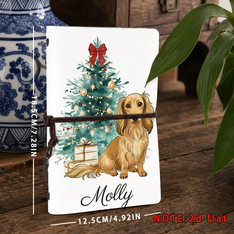 Dachshund Christmas Tree Print Travel Notebook PU Travelers Journal Replaceable Refill Pocket Diary Pet Lover Stationery Gift