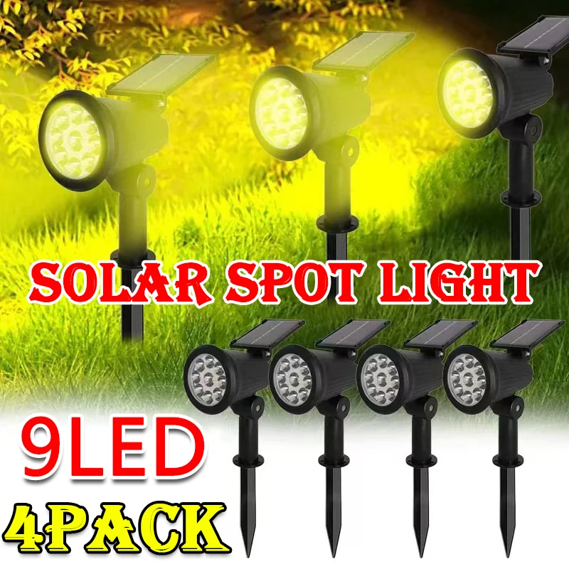 

1/2/3/4Pcs Solar Powered 9LED Lamp Adjustable Solar Spotlight In-Ground IP65 Waterproof Landscape Wall Light Outdoor Lighting