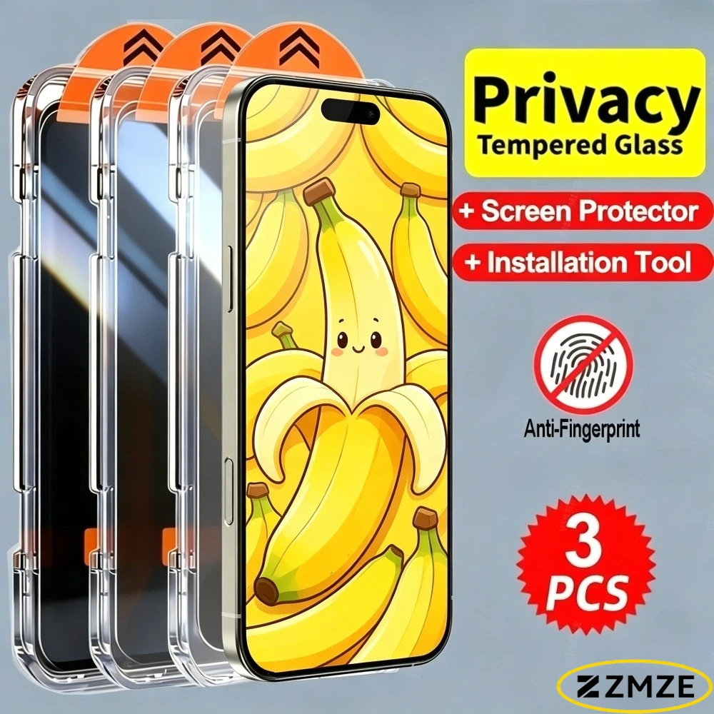 

3Pcs Anti Spy Full Screen Protector for iPhone 17 16 15 Pro Max 17e 16e 15 14 Plus Air 14 13 12 Pro One Click Installation Glass