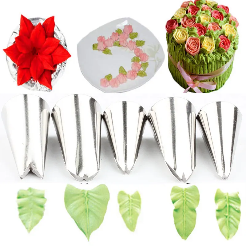 2 Coupler 1 Brush 1 Nozzles Bag Cake Decorating And 5 Pcs Leaves Piping Icing Nozzles+7 Pcs Tulip Pastry Russian Tips