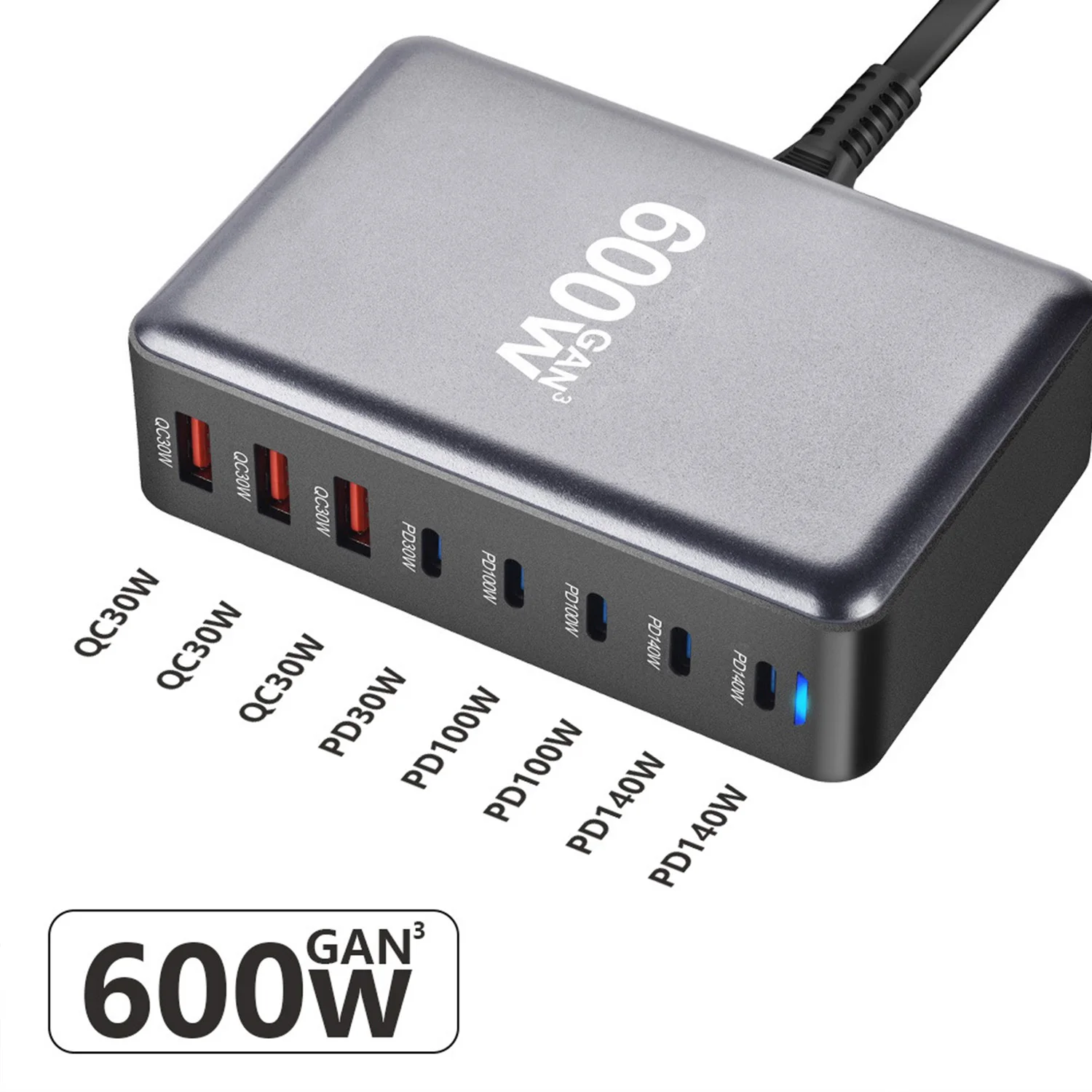 

600W GaN PD3.1 Fast Charger USB C Charging Station 8-port USB Type C Adapters for iPhone Samsung Xiaomi Huawei Dropshipping
