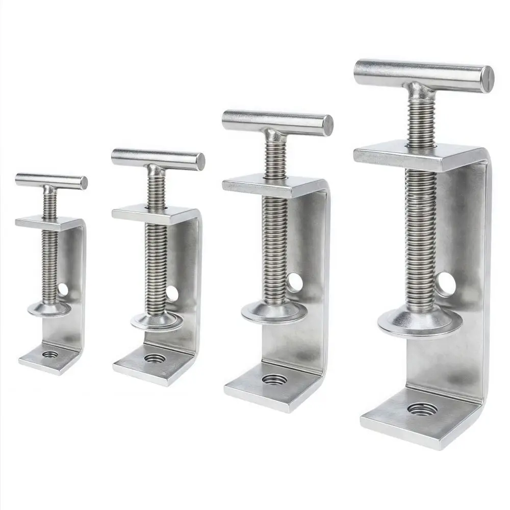 1pc 304 Stainless Steel C-clamp Adjustable 20-100mm Opening Square Clamp T-Shaped Sturdy Fixed Holder Clip Hardware Fasteners