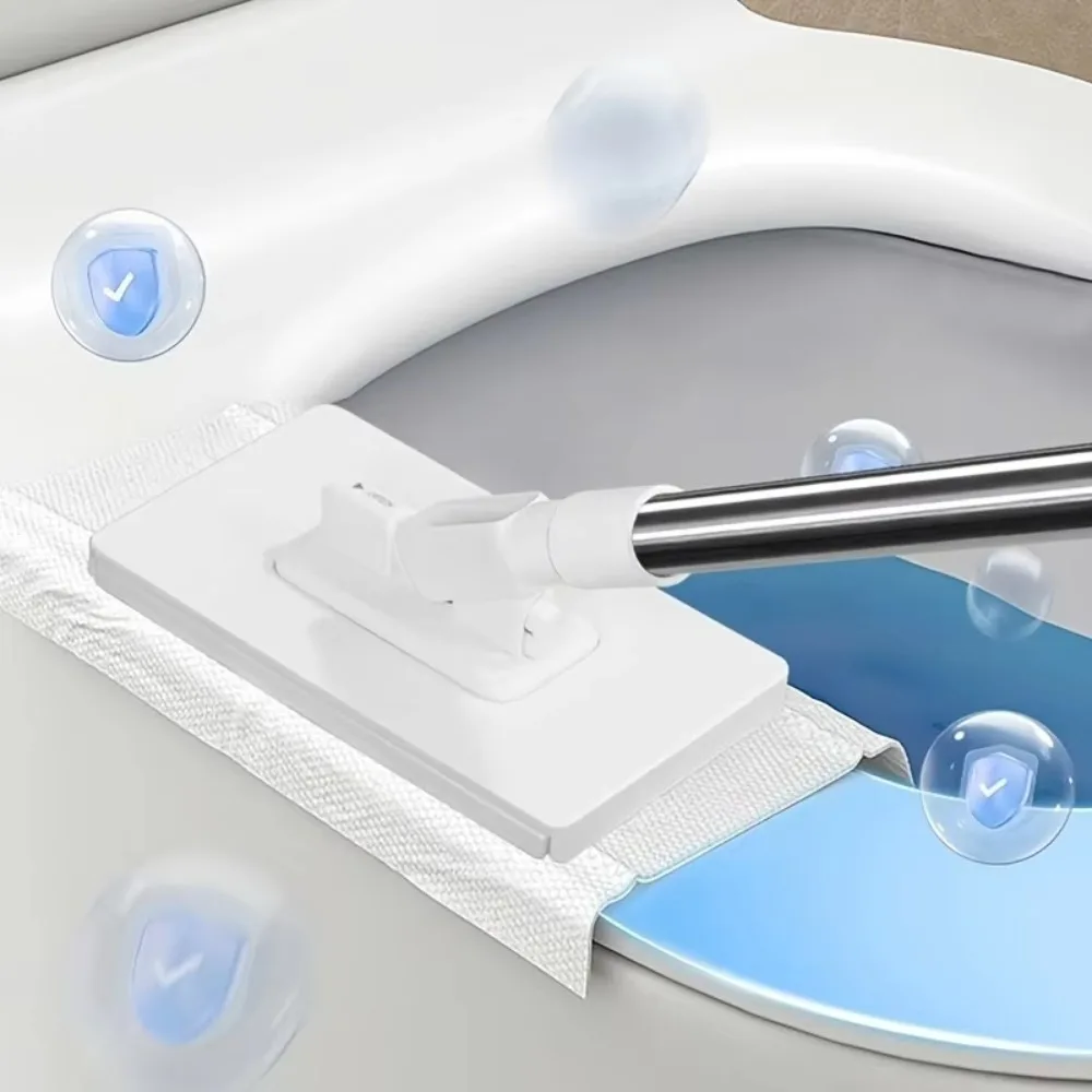 9pcs, 1 Mop + 8 Random Color Cloth, Hands-free Automatic Self-clip Disposable Face Towel Flat Mop, Automatic Grip Cleaning Mop