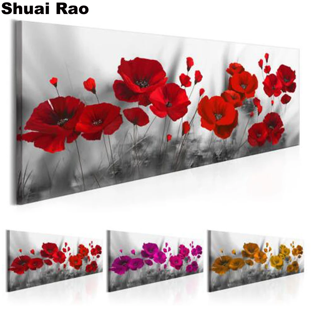 Poppies di grandi dimensioni fiore 5d pittura diamante fai da te 3d diamante mosaico diamante ricamo trapano completo strass quadrati arte,