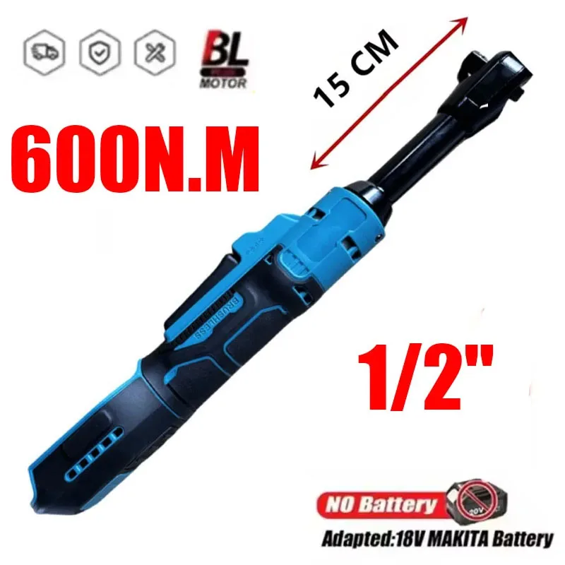 

Для аккумулятора Makita 18 В, бесщеточный электрический ключ с трещоткой, 1/2 дюйма, съемный винт с удлиненной головкой, гайка 600 Нм, аккумуляторная отвертка, электроинструменты