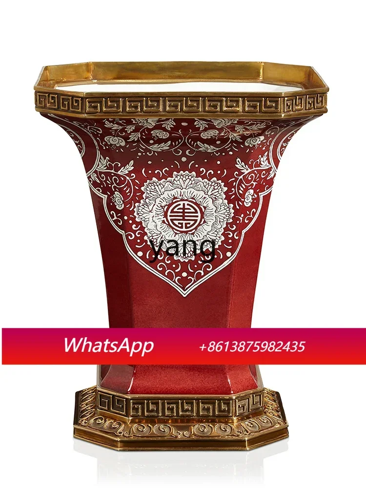 

CX Vintage HY Open Vase Ceramic Copper Home Square Flower Decoration