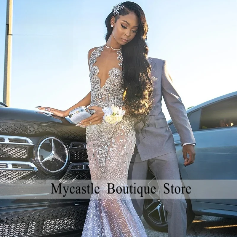Sparkly Diamond Prom Dresses 2026 Diamond Illusion Evening Party Gowns Customized Sleeveless Mermaid Serene Hill Dress