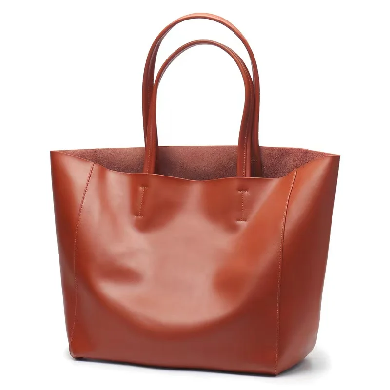 New High-capacity Commuter Bag Mommy Shopping Bag  Leather Tote Bag Simple Casual Shoulder Bag