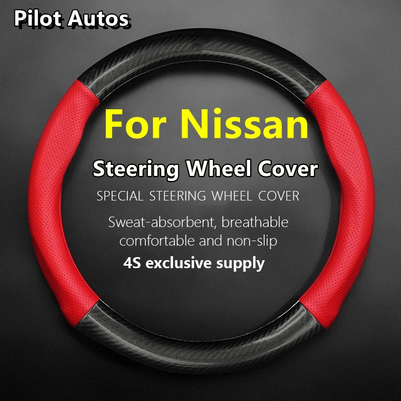 For Nissan Car Steering Wheel Cover Carbon Fiber Leather Fit Note Pathfinder X-trail Versa March Patrol Almera Teana Tiida