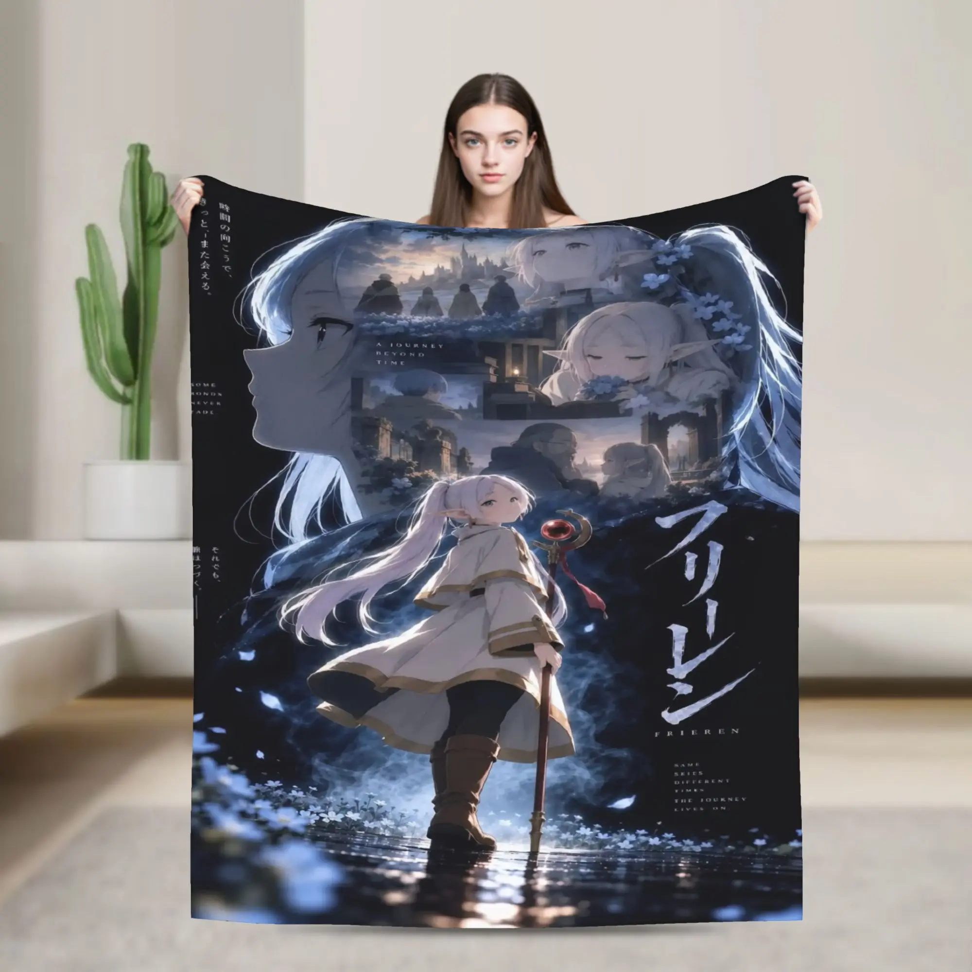 Frieren Beyond Journeys Blanket Winter  Cozy Throw Blanket For Girls Chair Sofa Bed Flannel Bedspread Bed Cover