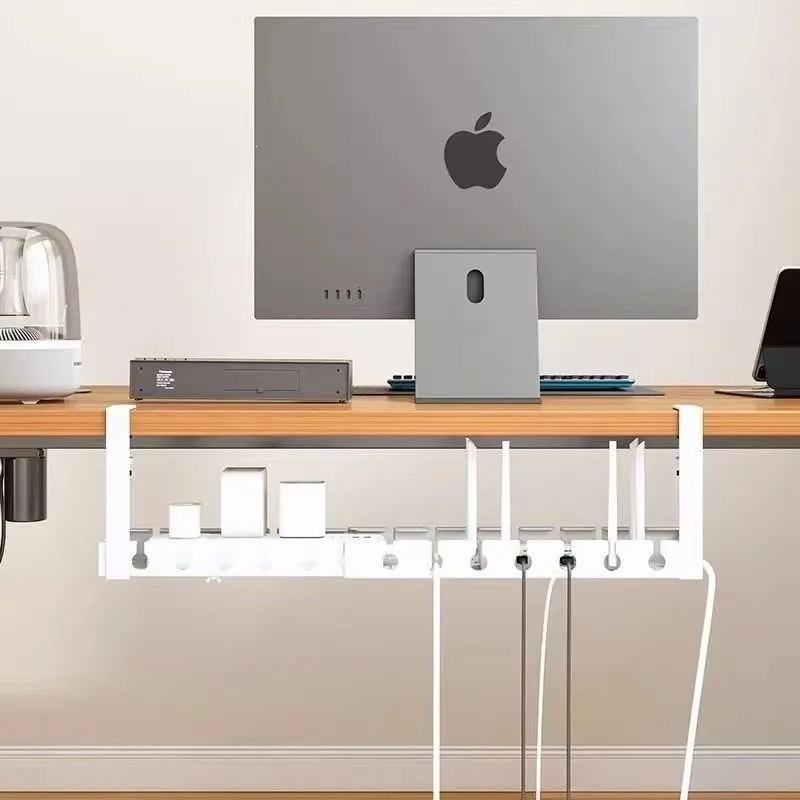 Metal No‑Drill Under‑Desk Power‑Strip Storage Box Desktop Wire‑Routing Rack Cord‑organizing Holder Concealed Cable‑arranging
