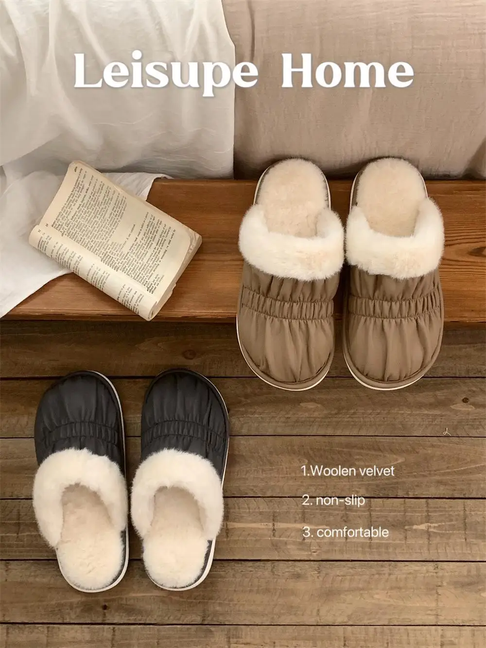 Pleated Men's Home Slippers Cotton Shoes Warm And Plush Winter Casual Indoor Household Slippers Women  Slippers For Couples