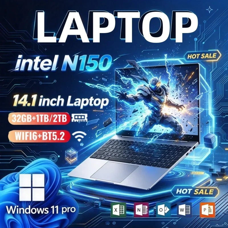 Intel N150 Stable Ultra-thin Portable Laptop 2026 Laptop Windows11 1/2TB Large SSD 14.1 Inch 16GB/32GB RAM