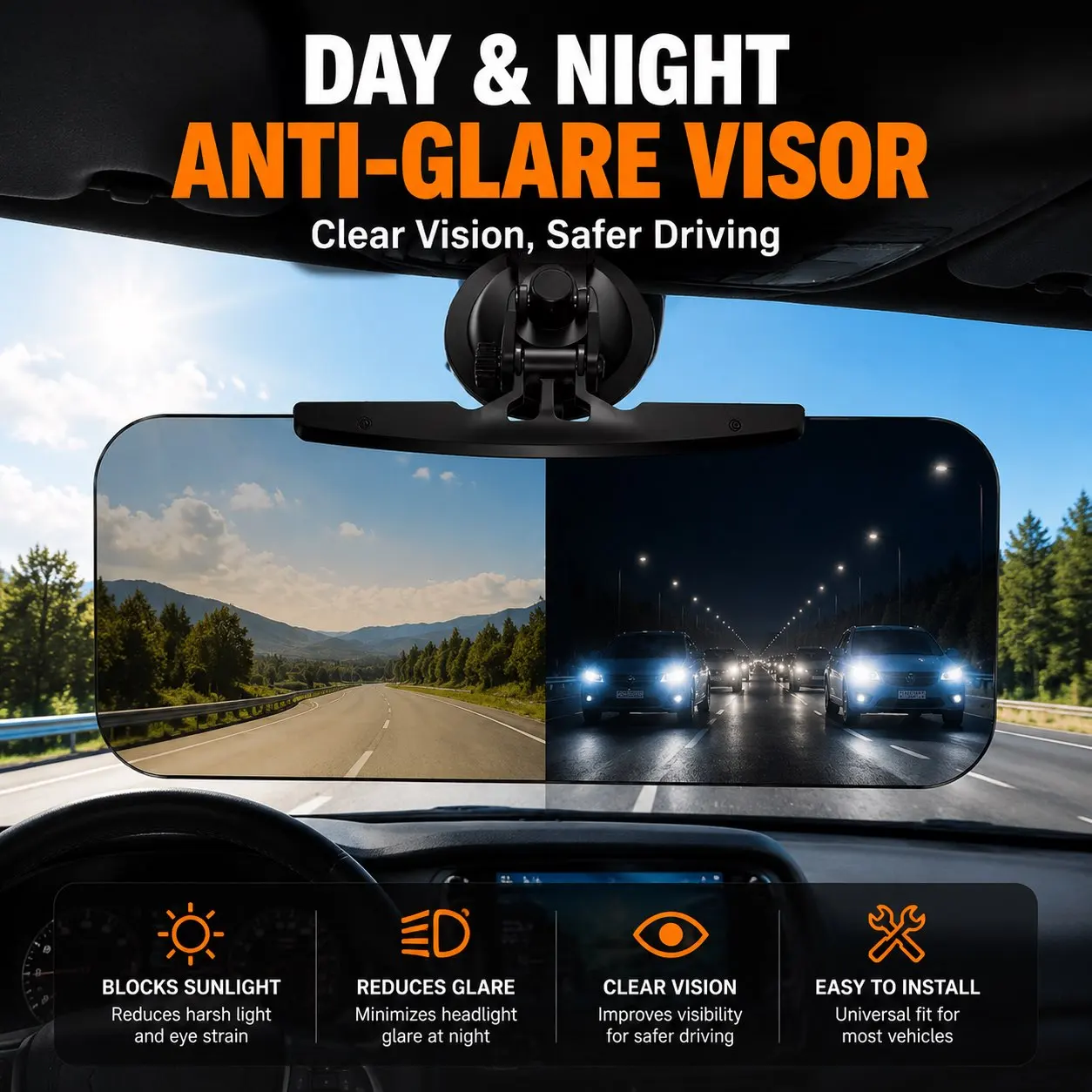 New Day Night Dual Use Polarized Car Anti Glare Visor, UV Protection Windshield Sun Shield Block High Beam Headlights Auto Parts