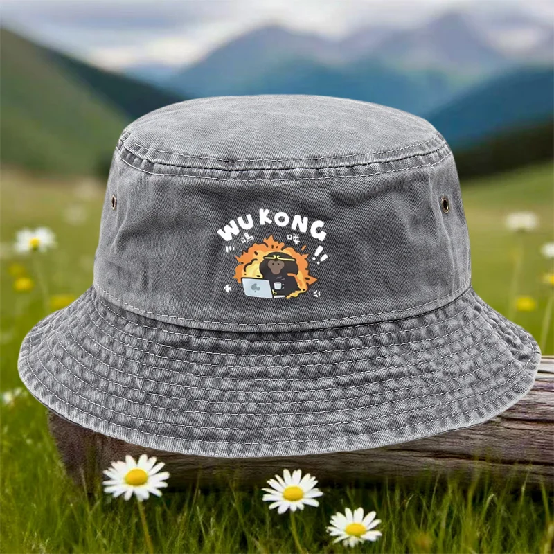 1 chapeau bob imprimé vintage Wu Kong (Monkey King) pour homme - Design chinois emblématique avec symbole ressemblant à un logo, léger, style pêcheur