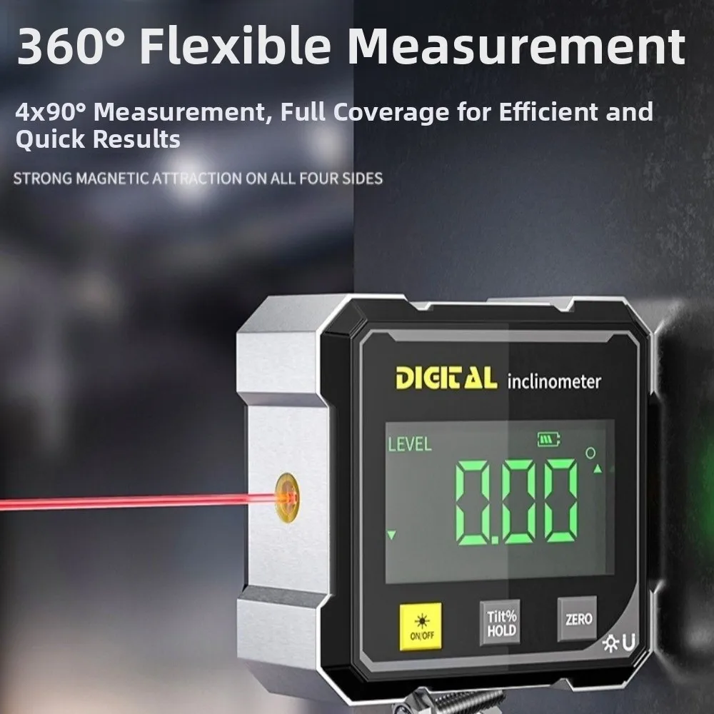 Four Sided Display Angle Gauge Magnetic Suction Digital Display Level Protractor Inclinometer Compact Accurate Angle Gauge