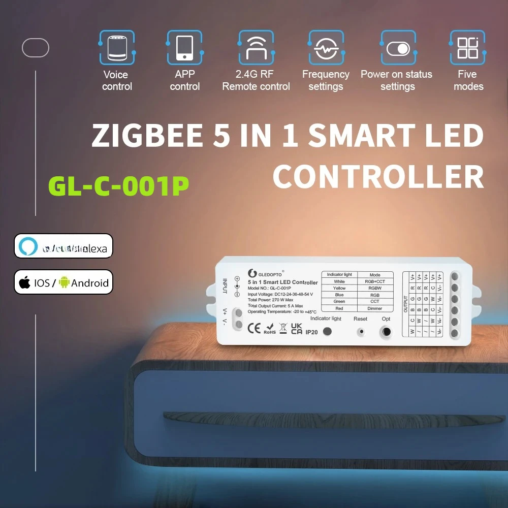 

GL-C-001P Smart Zigbee LED Controller 5 in 1 RGBCCT/RGBW/WWCW/Dimmer Fit For TV Background Bedroom Corridor Kitchen Living Room
