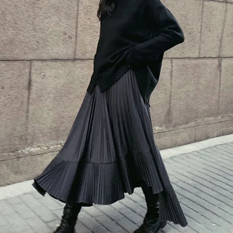 Fashion Irregular Black Skirts for Women High Waist Pleated Skirts Women Vintage Cargo Skirt Female Harajuku faldas para mujeres