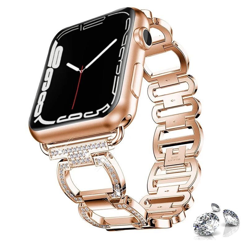 Strap For Apple watch Ultra 49mm Band 44mm 40mm 38mm 42mm Luxury Metal Diamond steel Loop iWatch series 8 7 3 4 5 6 se 45mm 41mm