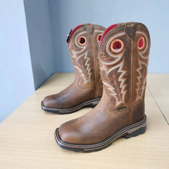 Authentic Western Cowboy Boots Men's Work Boots Top Layer Cowhide Outdoor Mid-Calf Knight Boots Winter Season High Top