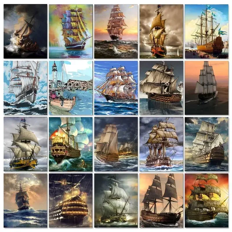 

598120 Painting By Numbers Scenery DIY Oil Coloring By Numbers Ship Picture Drawing On Canvas Paint Art Pictures Home Decor