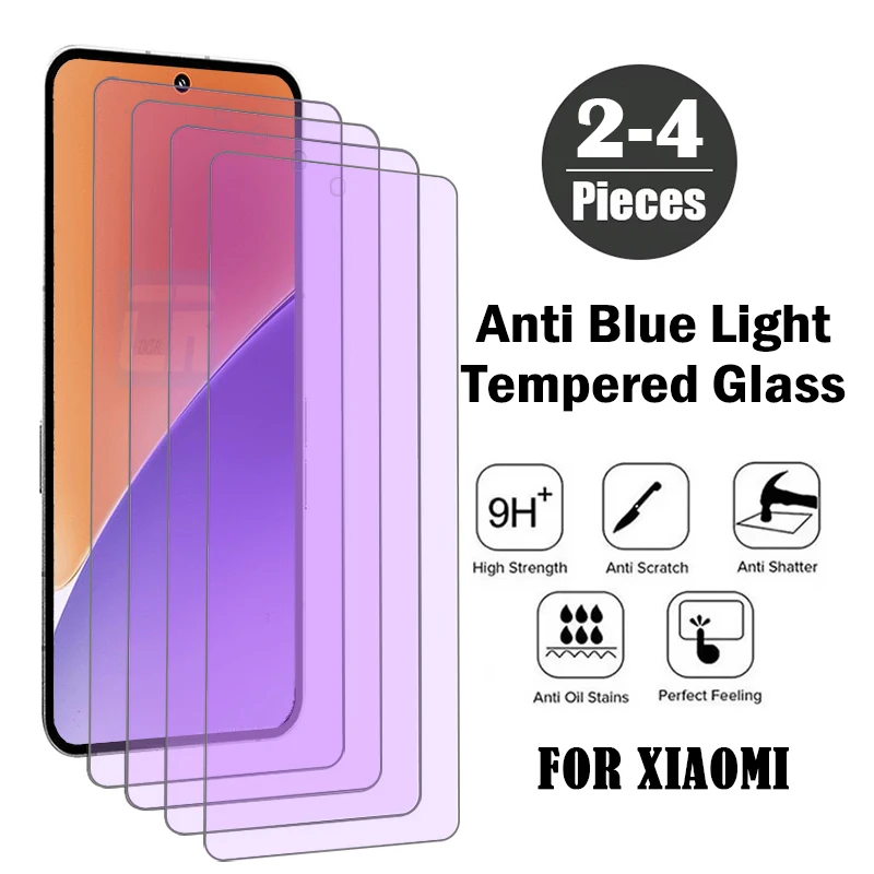 

2-4Piece Anti Blue Light Screen Protector for Xiaomi 15 14 13 12 11 Lite 5G NE Protective Tempered Glass for Xiaomi 11i 11x Pro