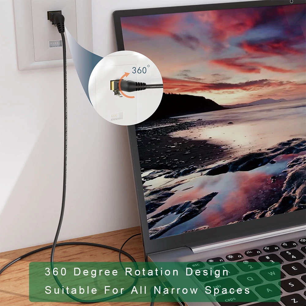 Patchtek CAT6A Ethernet Cable 10Gbps 90/360 Degree Rotation  10G Cat6 Patch Cord UTP Lan Cable for Ps5 Router Xbox Computer