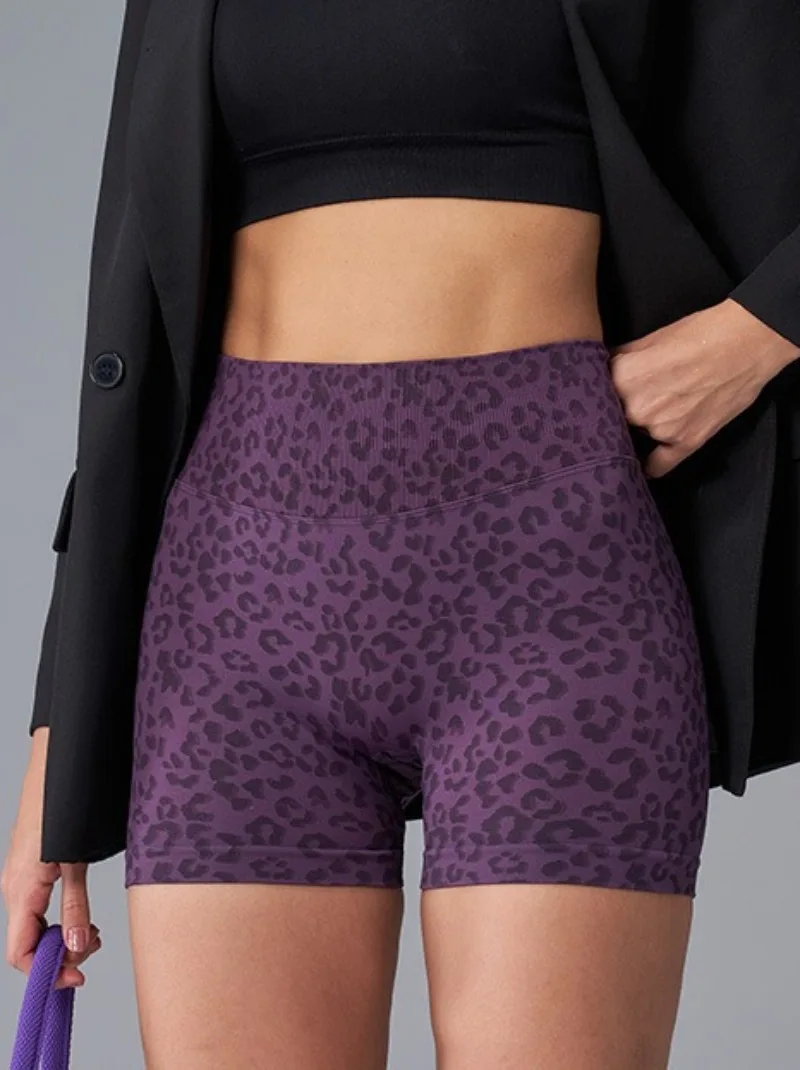 

Fashion Casual Leopard Print Fitness Sports Gym Shorts for Women 2026 Summer High Waist Skinny Yoga Short Pants Seamless Shorts