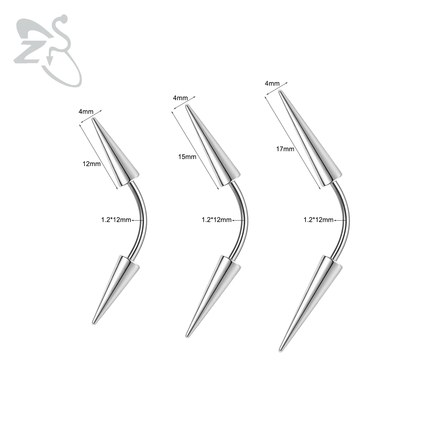 3Pcs Spike Bridge Piercing Stainless Steel Eyebrow Rings