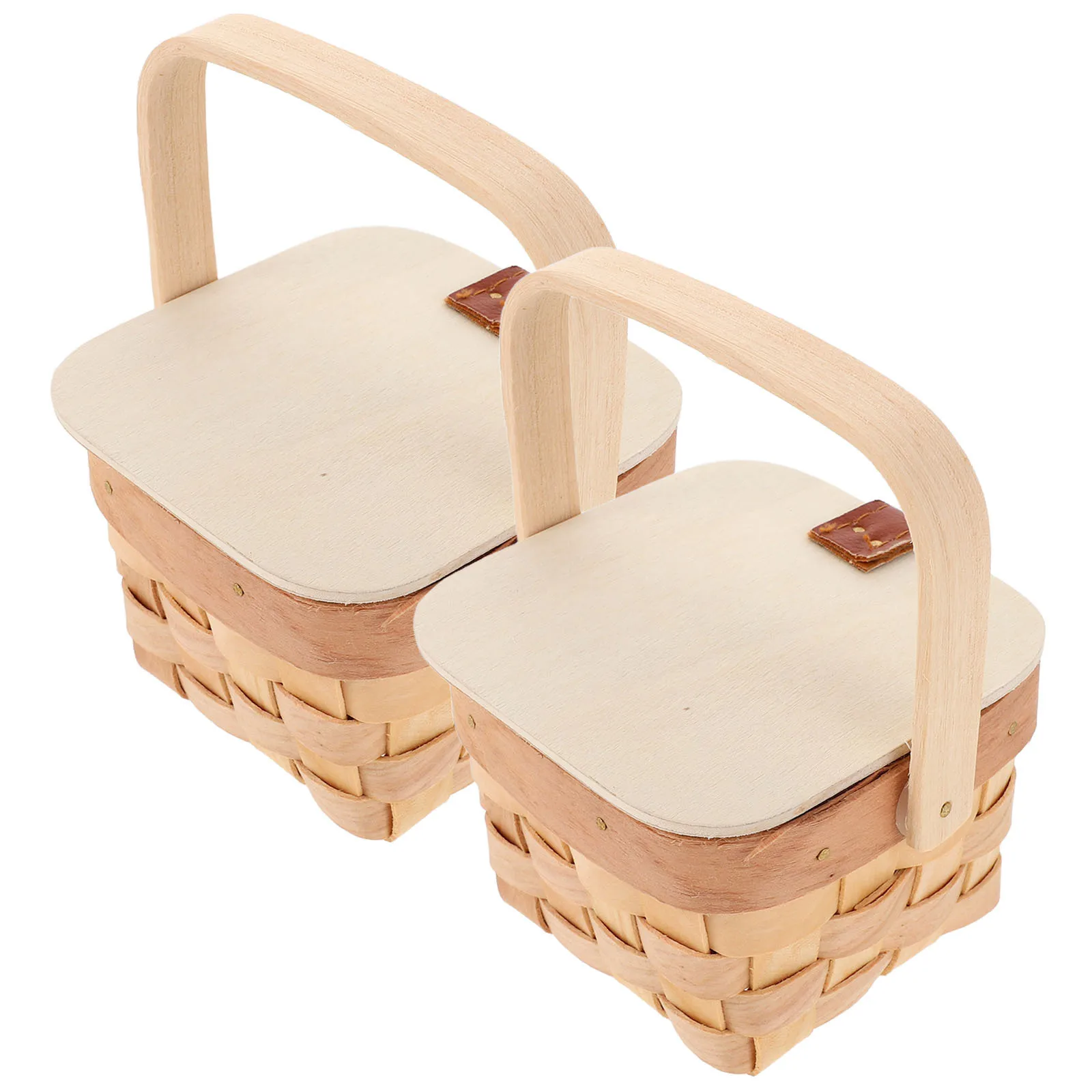 2Pcs Kids Mini Woven Basket Small Handle Natural Wood Candy Flower Farmhouse Picnic Party Favor Craft Storage Mini Basket Khaki