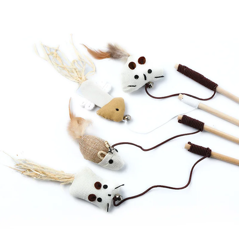 1PC Teaser Feather Toys Kitten Funny Colorful Rod Cat Wand Toys Wood Pet Cat Toys bastone interattivo Pet Cat Supplies