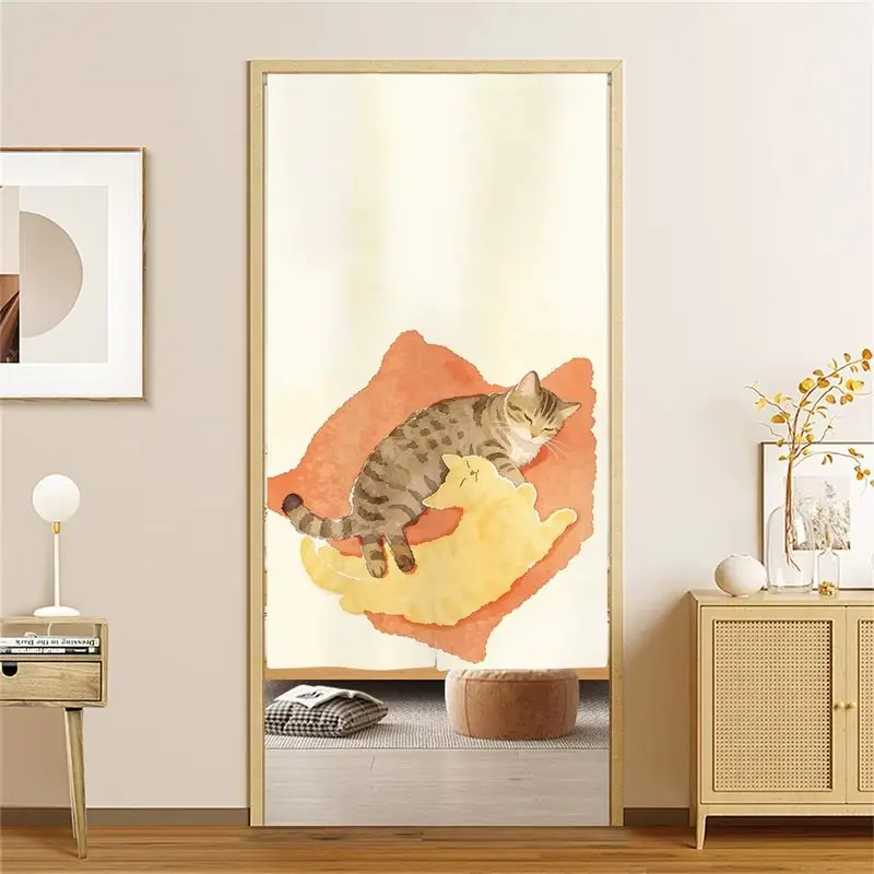 VIKAMA Cute Cat Dog Noren Door Curtain Pet Print Doorway Curtain Kawaii Home Decor Cozy Aesthetic Kitchen Living Room Decor