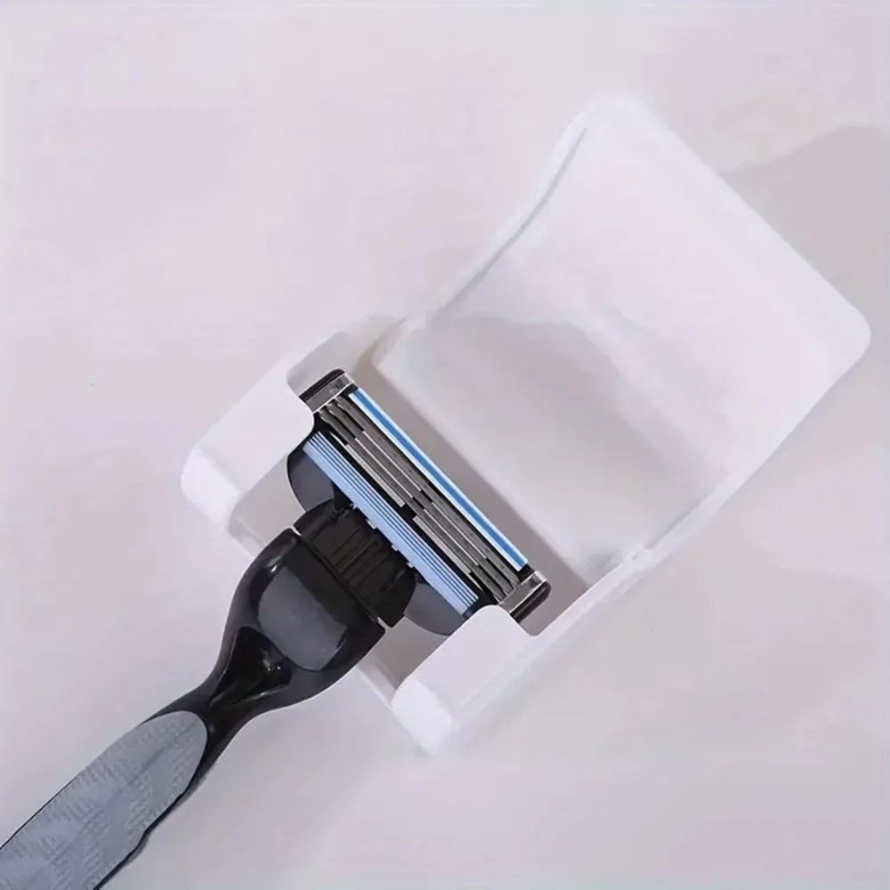 Universal Waterproof Razor Holder Self Adhesive Dustproof Shaving Holder With Cover Plastic Material Shaver Holder Bathroom Use