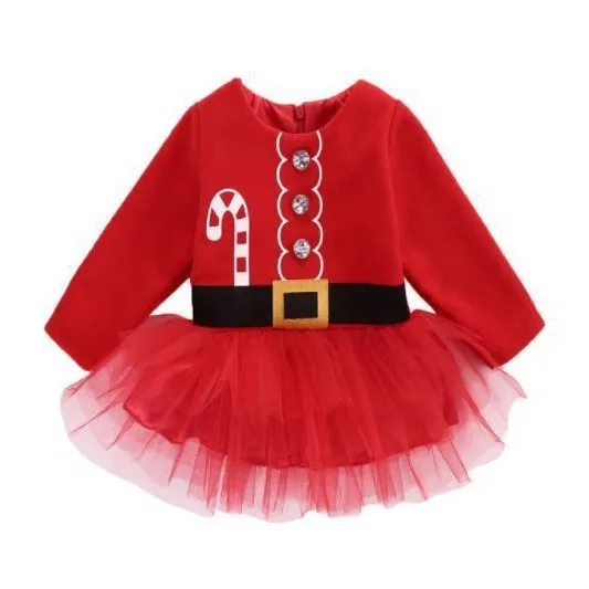 

MINISO Christmas Santa Claus Set Export Style Dress Round Neck Long Sleeve Dress Kawaii Festival Costume Soft Warm 1-3 Years