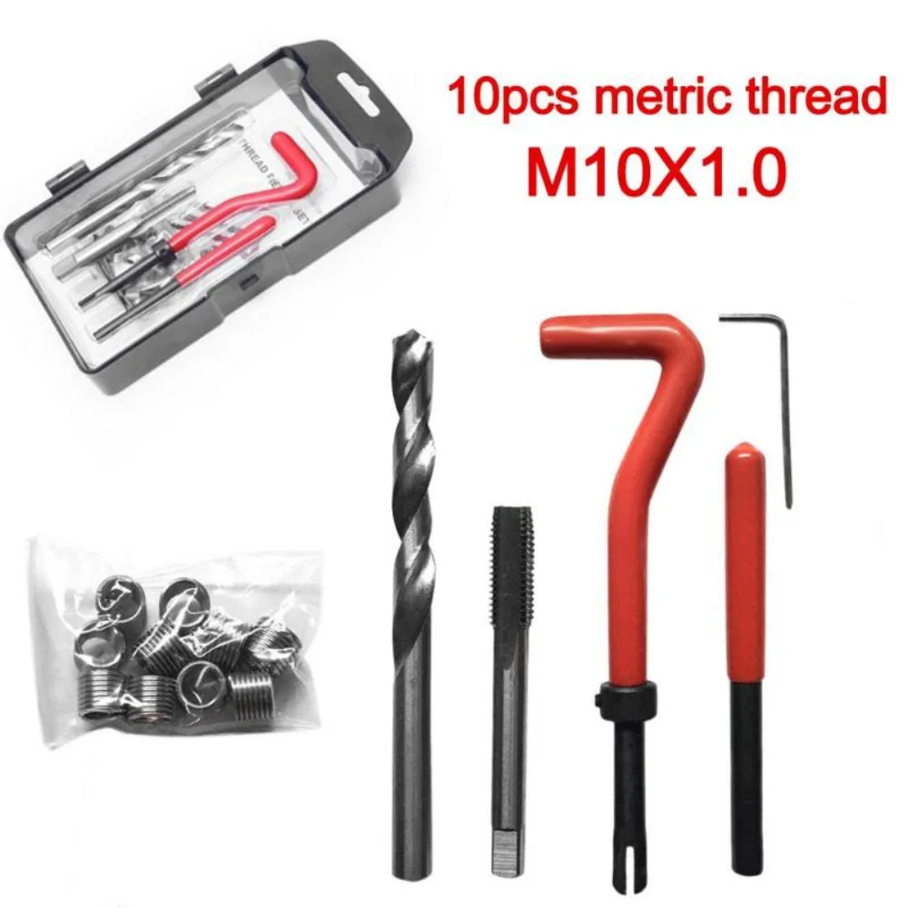 15pcs/set Helicoil Thread Repair Kit M10x1.0/1.25/1.5 w/10 Wire Thread Inserts for Vehicle Maintenance Tire Repair Tools