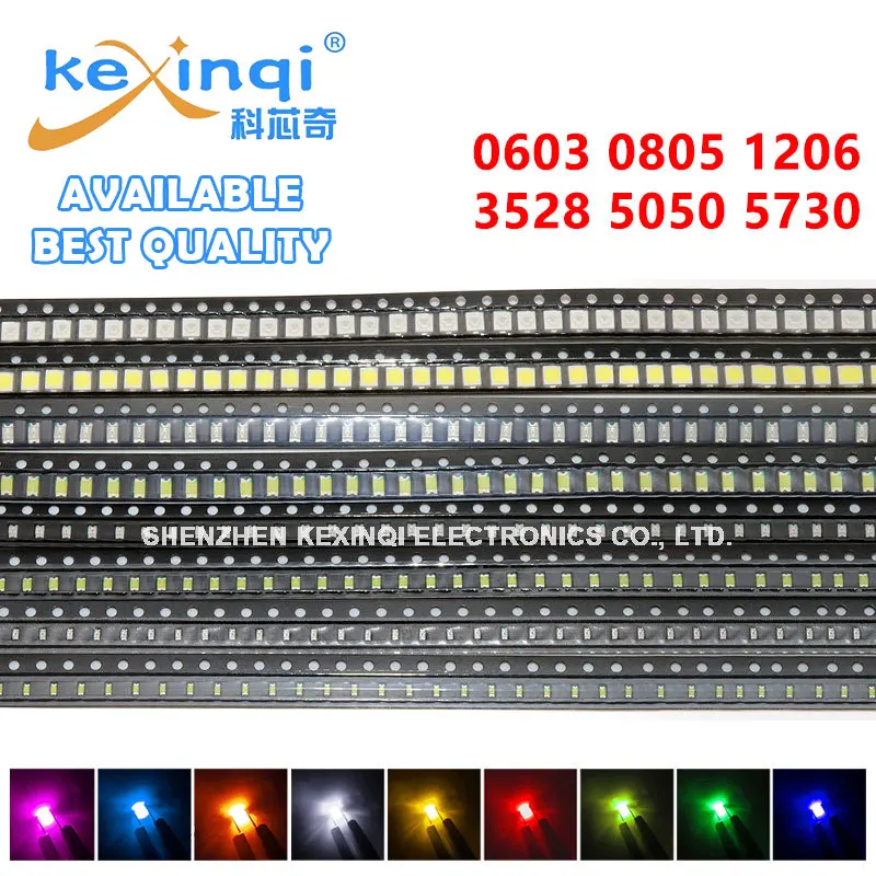 

100 шт./лот 0603 0805 1206 3528 5050 SMD светодиоды красный желтый зеленый Белый Синий Оранжевый светоизлучающие диоды в комплекте
